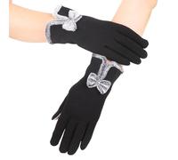 Hangsu Gants en peluche avec nœud en peluche avec bord en fourrure, parfaits pour la chaleur quotidienne, couverture des mains en fourrure douce, cadeau pour adolescent, gants d'hiver pour femme, Noir