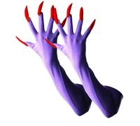 Hangsu Gants Punk Long Nails Dark Series Gants de cosplay élastiques et respirants pour Halloween Parties Accessoires de costume, Ongles violets et rouges, Size:Approx.length50cm/19.68inch