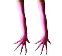 Hangsu Gants Punk Long Nails Dark Series Gants de cosplay élastiques et respirants pour Halloween Parties Accessoires de costume, Rose, ongles argentés, Size:Approx.length50cm/19.68inch