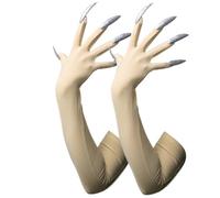 Hangsu Gants Punk Long Nails Dark Series Gants de cosplay élastiques et respirants pour Halloween Parties Accessoires de costume, Couleur chair, ongles argentés, Size:Approx.length50cm/19.68inch