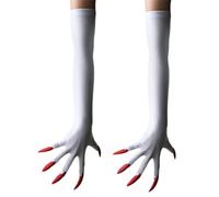 Hangsu Gants Punk Long Nails Dark Series Gants de cosplay élastiques et respirants pour Halloween Parties Accessoires de costume, Ongles blancs, rouges, Size:Approx.length50cm/19.68inch
