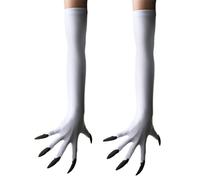 Hangsu Gants Punk Long Nails Dark Series Gants de cosplay élastiques et respirants pour Halloween Parties Accessoires de costume, Ongles blancs, noirs, Size:Approx.length50cm/19.68inch