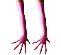 Hangsu Gants Punk Long Nails Dark Series Gants de cosplay élastiques et respirants pour Halloween Parties Accessoires de costume, Rose, ongles rouges, Size:Approx.length50cm/19.68inch