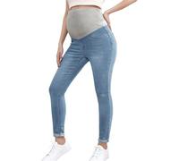Hangsu Jean skinny de grossesse avec soutien élastique à la taille - Pantalon respirant pour la maternité par temps froid - Soutien de la taille, Deni1m Bleu1, L