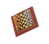 Hangsu Jeu d'échecs miniature pour maisons de poupées, accessoires et présentoir de table avec plateau en métal et pièces d'échiquier artistique en métal pour collectionneur