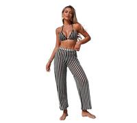 Hangsu Lot de 3 maillots de bain rayés à séchage rapide pour femme avec pantalon long, texture en tissu respirant pour sports nautiques actifs