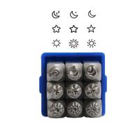 Hangsu Lot de 9 tampons en métal sur le thème du soleil et des étoiles 3 mm Outil d'estampage en métal pour estampage du cuir et du bois