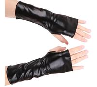 Hangsu Mitaines en simili cuir brillant pour femme - Manchettes pour Halloween et danse, Noir , 23 cm