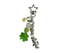 Hangsu Porte-clés à breloques en forme de trèfle à fraises de style japonais combiné avec chaîne étoilée pour sacs, clés, jolis accessoires, joli pendentif décoratif, Porte-clés., Four leaf grass