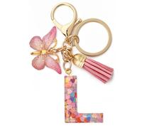HANGSU Porte-clés pour fille avec cœur à paillettes et lettre initiale avec pampilles et pendentif papillon, L#, length 10.5cm