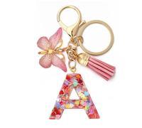 HANGSU Porte-clés pour fille avec cœur à paillettes et lettre initiale avec pampilles et pendentif papillon, A#, length 10.5cm