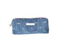 Hangsu Trousse de maquillage à fermeture éclair haute capacité avec nœud pour femmes, étudiants, voyage, école, trousse de rangement grande taille avec nœud papillon, bleu marine, Beauté de masse