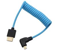 HangTon Câble enroulé Micro HDMI vers HDMI ProRes RAW 4K 8K 60fps avec tresse bleue pour Sony ZVE-10 A7C Canon R5 R6 MKII Lumix Caméra SmallHD ATOMOS Ninja V Moniteur, Type D à 90 degrés