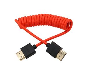 HangTon Câble HDMI 4K 8K tressé spirale pour SmallHD Blackmagic Monitor Panasonic S1H Sony A7m4 FX9 Canon C70 Nikon Z9 Caméra Type A HDMI 2.1 HDMI droit, rouge tressé Coiled 30cm