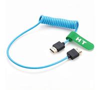 HangTon Câble HDMI 8K 4K, 50 cm spiralé pour ATOMOS Ninja V, Portkeys SmallHD Sony a7siii Canon Nikon Lumix S5II Camera Monitor Cardan, Type-A HDMI2.1, bleu tressé