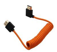 HangTon Câble HDMI 8K60 4K120 à angle gauche fin pour ATOMOS Ninja V vers Sony FX3 FX9 A9 A1 A7RV A7IV A7SIII, Lumix G9M2 GH5S GH6 S1, Nikon Z8, Canon C70 R5 Mark II, orange tressé enroulé