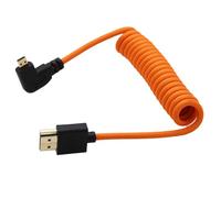 HangTon Câble micro-HDMI vers HDMI 4K60 8K Raw à angle droit pour ATOMOS Ninja V Ultra, Sony ZV-E10 A7C A7R4 A6700, Canon R6II R5C R10, Lumix S5 S9 G100, Fujifilm X-T50, tressé orange spiralé, 30 cm