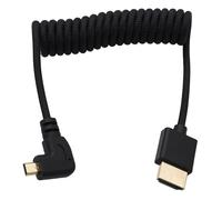HangTon Câble spirale micro HDMI vers HDMI 8K 4K 60p angle gauche pour moniteur Ninja V, Sony A7C R, Canon R6 mkII, XT30II, appareil photo Lumix S9, type A vers type D, tressé noir