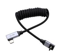 HangTon - Câble USB Type C USB-C 20 Gbps PD100W 4K60 Données Puissance Vidéo pour Samsung SSD BMPCC ZCAM R5 R6 A7C FX3 Caméra iPhone 15 Téléphone Ordinateur Moniteur, Droit Coudé Tresse Spiralée 30 cm