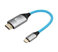 HangTon - Câble USB Type-C vers HDMI 4K 60P pour ordinateur portable, caméra vers écran TV HD, moniteur, vidéoprojecteur, Canon EOS R5C R6, iPhone 15/16, Atomos Ninja V, Portkeys, tressé bleu, 20 cm