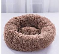 Hanhan Lit pour chien et chat extra doux lavable confortable pour animal domestique, coussin rond en peluche imperméable pour nids de chat 40 cm de diamètre, marron foncé)