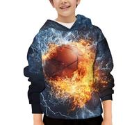 HaniLav Sweats à capuche fantaisie pour adolescents garçons et filles Motif galaxie 3D 6-16 ans, Ballon de basket avec feu d'eau, 14-16 ans
