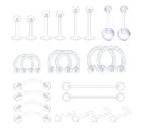 HANIUTTY 24 Pcs Piercing Plastique Retainers, Piercing Transparent Invisible Nez Labret Oreille Nombril Lèvre Septum Helix Silicone Barre Langue Téton Tragus