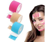 HANIUTTY 3 Rouleaux Face Tape Face Lifting Tape Pour Le Visage, Patch Anti Rides Visage, Autocollant Lifting Visage Amélioration du Double Menton (Beige, Couleur De Peau, Bleu 2,5cm X 5m)