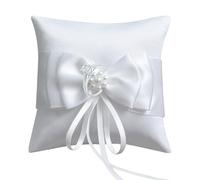 HANIUTTY Coussin Alliance Mariage, Porte Alliance Mariage Porteur Oreiller Anneau Rustique Mariage Coussin Porte-Alliance en Dentelle avec des Perles Couleur Ivoire(10 x10 cm)