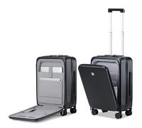 Hanke Bagage à main de 45,7 cm avec poche avant et cadre en aluminium (ne peut pas s'ouvrir au milieu), valises rigides avec roulettes, valise de voyage avec serrure pour week-end, noir profond, Carry