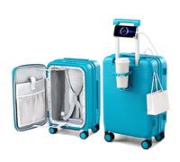 Hanke Valise de voyage extensible avec ouverture sur le dessus et porte-gobelet - Valise rigide avec roulettes, Bleu Caraïbes, 28 Inch EXT