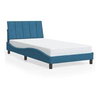 Hanko Cadre de lit sans matelas, 100 x 200 cm, housse en velours, bleu, cadre de lit moderne et stable, pour chambre à coucher, montage facile et durable