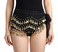 hankousi 1 écharpe de danse du ventre, ceinture en mousseline de soie avec 98 pièces métalliques pour danse orientale, spectacle et costume (noir)