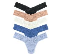 hanky panky Daily Lace Low Rise Thong - sous-Vêtements en Dentelle Extensible pour Femmes, 5 pièces, String Taille Basse pour Femmes - Culottes Coton et Nylon, Taille Unique