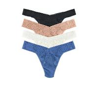 hanky panky Daily Lace Original Rise Thong - sous-Vêtements en Dentelle Extensible pour Femmes, 4 Pièces, Taille Haute en Coton et Nylon, Taille Unique