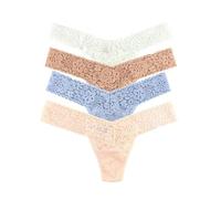 hanky panky Daily Lace Original Rise Thong - sous-Vêtements en Dentelle Extensible pour Femmes, 4 Pièces, Taille Haute en Coton et Nylon, Taille Unique