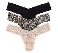 Hanky Panky Low Rise Thong - Slip en Dentelle Stretch pour Femme, 3 Pièces, String Basse Confortable - Slip en Coton et Nylon pour Femme, Ensemble Lingerie pour Sous-Vêtements Femme, Taille Unique