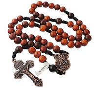 HanlinCC Chapelet catholique fait à la main avec perles en bois massif de 10 mm avec pierre d'agate, collier chapelet catholique pour homme avec pièce centrale de Saint Michel et crucifix de pardon