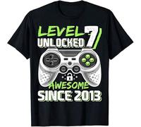 HANLINMY Level 7 Unlocked Awesome Since 2013 Video Game 7th Birthday Men T-Shirt Black S