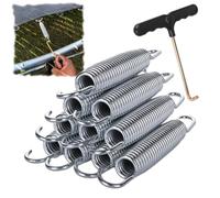 Hanlintk Lot de 10 sauts de trampoline lourds - Pièces de rechange en acier inoxydable 138 mm avec outil de crochet en T | Universel pour tapis de trampoline de 240 à 427 cm