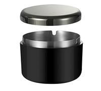 Hanlongyu Cendrier à cigarettes d'extérieur avec couvercle, boîte décorative moderne sans fumée, porte-cendres en plastique avec doublure intérieure en acier inoxydable, maison, table (noir)