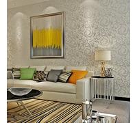 HANMERO Papier Peint Intissé Damassé Baroque Haute Qualité Flocage Wallpaper pour Chambre TV Fond Bureau, Argent-10m*0.53m-3 Couleurs au Choix