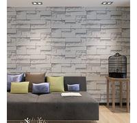 HANMERO Papier Peint Moderne Motif de Pierre Brique Imitation Effet 3D Vinyle pour Chambre Salon TV Fond, Gris-Blanc-10m*0.53m