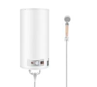 Hanmorfarbi Chauffe-eau électrique 80 l - Chauffage rapide de 2000 W - Avec pommeau de douche - Température réglable de 25 à 75 °C - Protection du cuiseur à sec - Montage mural pour salle de bain