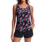 Hanna Nikole Ensembles Tankini 2 Pièces pour Femmes UK, Maillots de Bain Modestes, Maillots de Bain Blouson Col V avec Poches pour Short de Bain Sportif, Costume de Bain Femme 2 Pièces, XL