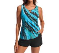 Hanna Nikole Ensembles Tankini 2 Pièces pour Femmes UK, Maillots de Bain Modestes, Maillots de Bain Blouson Col V avec Poches pour Short de Bain Sportif, Costume de Bain Femme 2 Pièces, XL