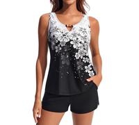 Hanna Nikole Ensembles Tankini 2 Pièces pour Femmes UK, Maillots de Bain Modestes, Maillots de Bain Blouson Col V avec Poches pour Natation Sportive, Costume de Bain Femme 2 Pièces, L