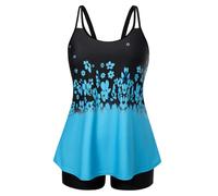 Hanna Nikole Femme Grande Taille Ventre Contrôle Tankini Ensemble Monokini Robe De Bain Élégant Bleu Ciel Fleur 54