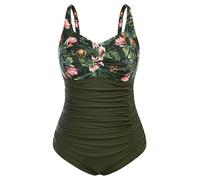 Hanna Nikole Große Größen Einteilige Maillot de Bain Triangel Sommer Einteiliger Badeanzug Olivgrüne Blume 50