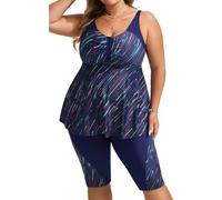Hanna Nikole Haut de Bain trapèze pour Femme Grande Taille Push-up contrôle du Ventre avec Maillot de Bain étoile filante colorée 56